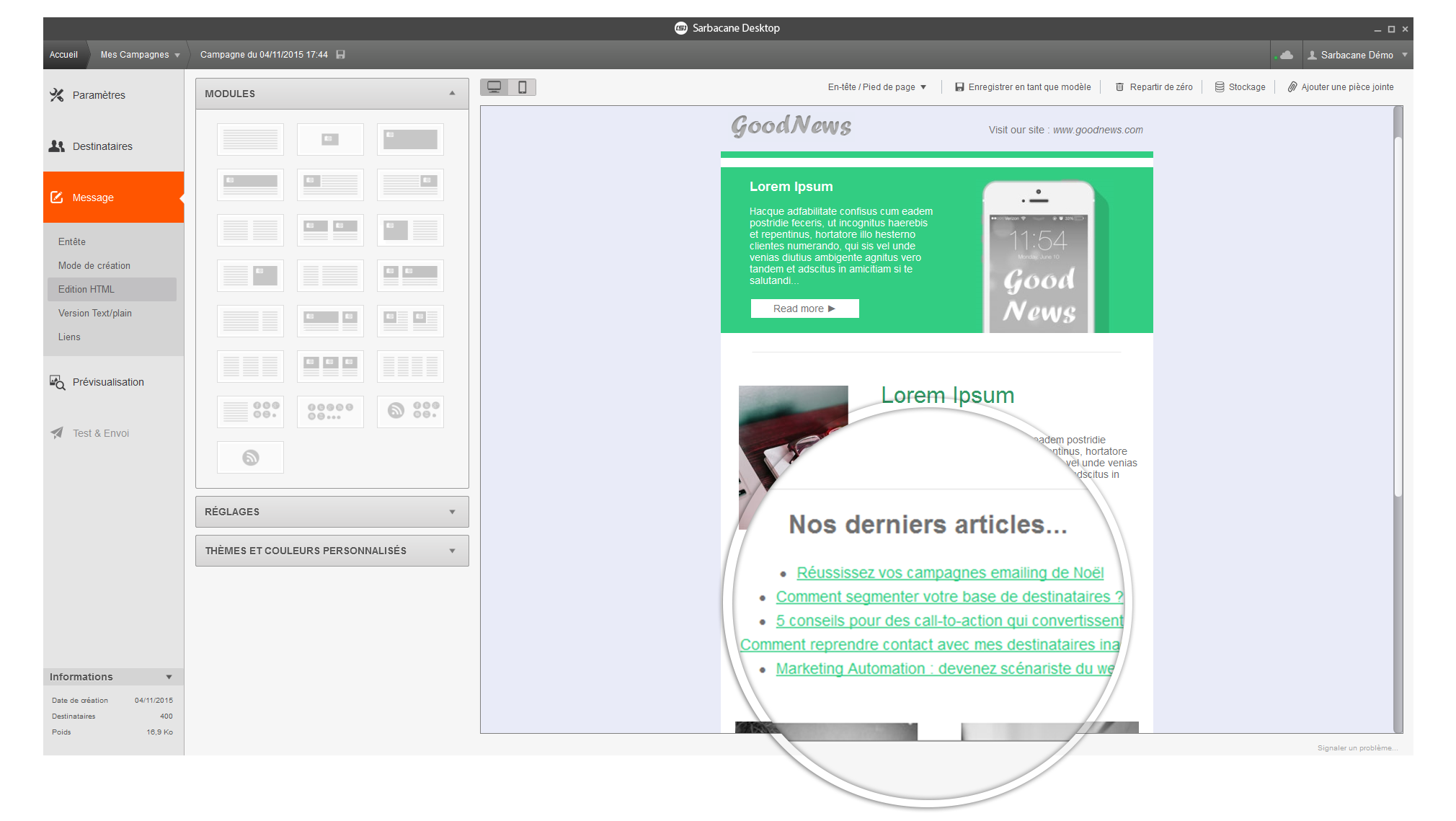 Screen Sarbacane Desktop - Edition module RSS
